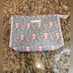 NWOT Apple & Bee Silver Glitter Owl Cosmetics Bag